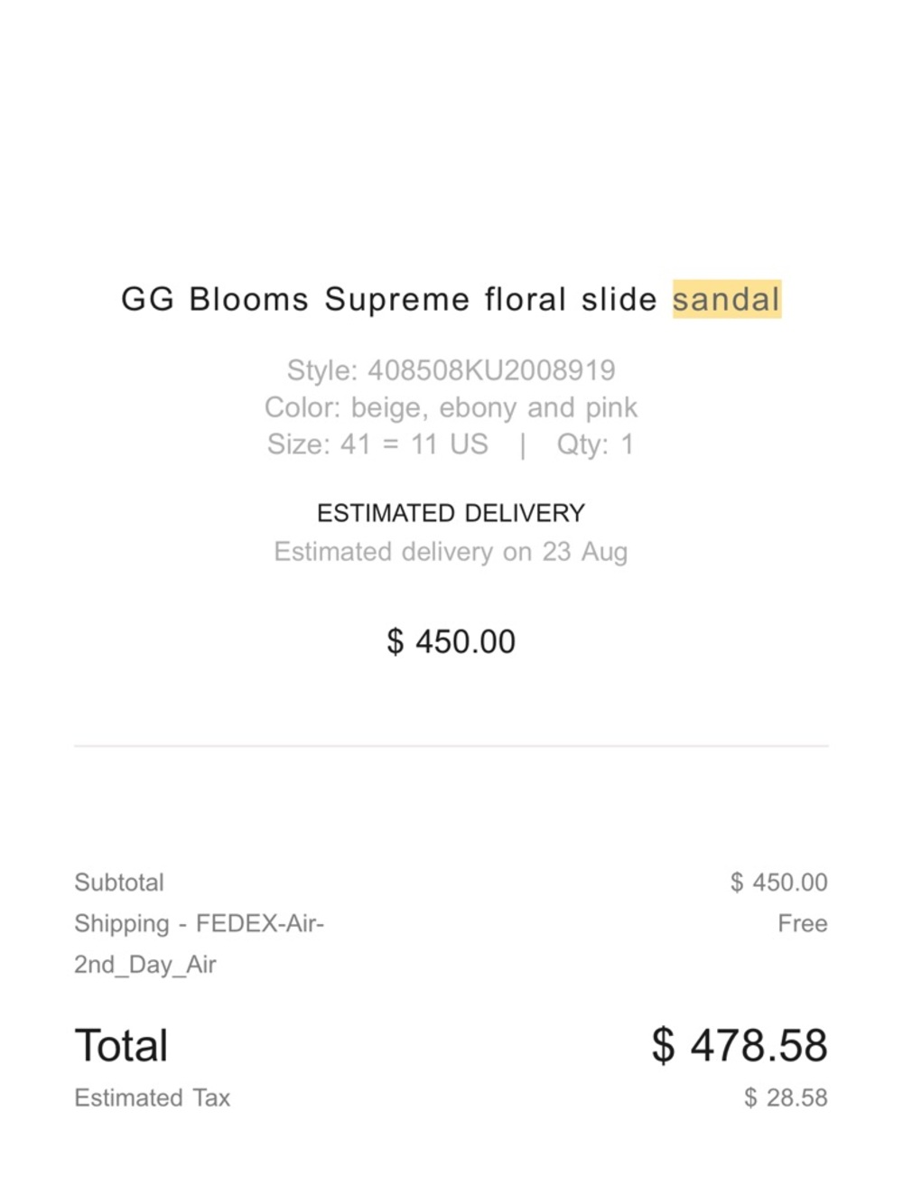 Gucci Floral GG Monogram Slide Sandals - Black with Pink & Green Floral Strap - Picture 3 of 3